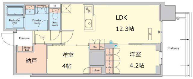RJR堺筋本町タワー(2LDK/5階)の間取り写真