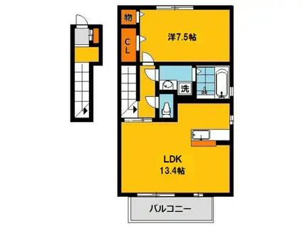 シャルムコートB(1LDK/2階)の間取り写真