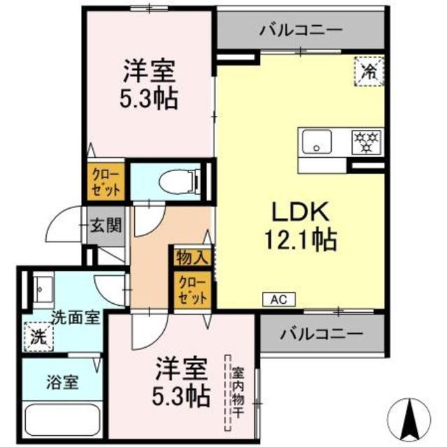 D-ROOM上篠崎(2LDK/2階)の間取り写真