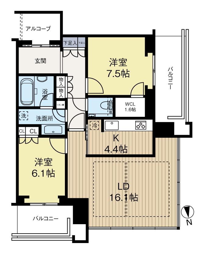 グラングリーン大阪 THE ノース RESIDENCE(2LDK/16階)の間取り写真