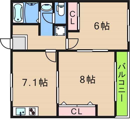 シーダコート(2DK/2階)の間取り写真