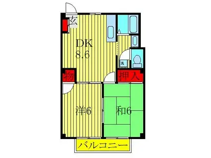 ニューシティ若葉(2DK/1階)の間取り写真