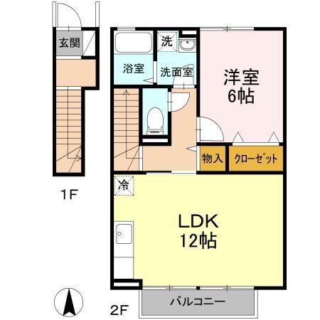 セジュール堂林A棟(1LDK/2階)の間取り写真