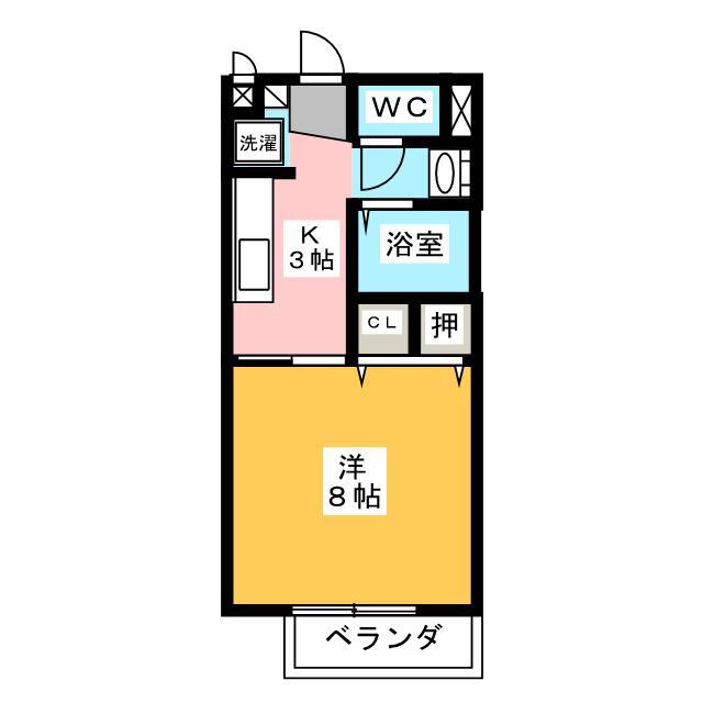 ハピネスMI(1K/2階)の間取り写真