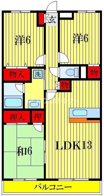 シャルム検見川(3LDK/2階)の間取り写真