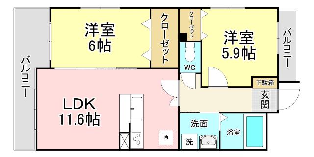 メディアパークIIIコクラ(2LDK/5階)の間取り写真