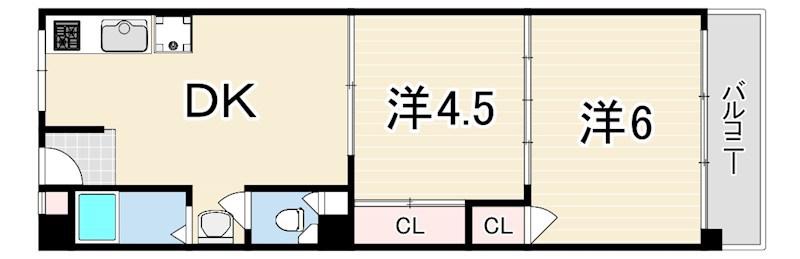 エルパラッツォ本山南(2DK/4階)の間取り写真