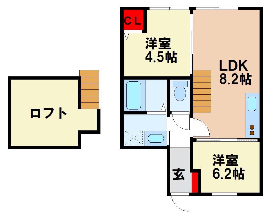 グランステイツ小郡(2LDK/1階)の間取り写真