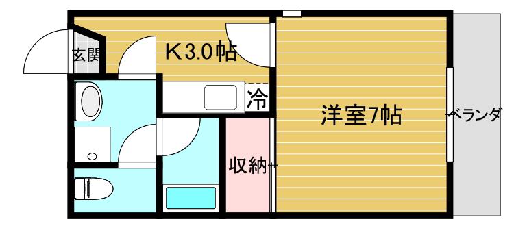 ウイング西一万(1K/2階)の間取り写真