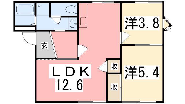 タウニィ津市場(2LDK/1階)の間取り写真