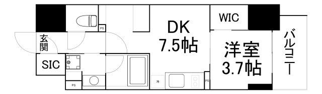 ザ・パークハビオ谷町六丁目クロス(1DK/4階)の間取り写真
