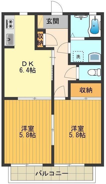 エクセルみねき(2DK/2階)の間取り写真