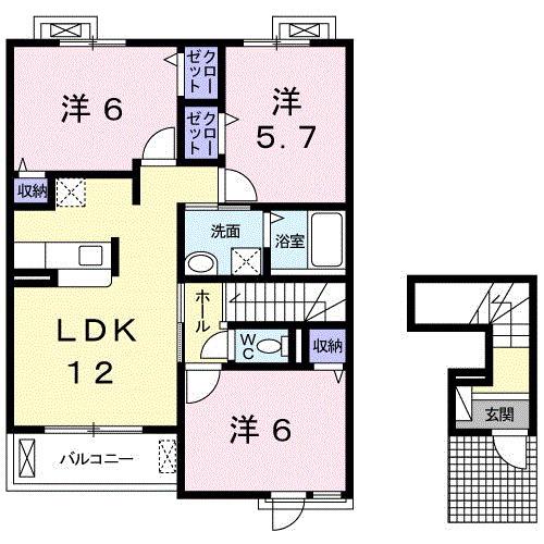 グランデ喜里(3LDK/2階)の間取り写真