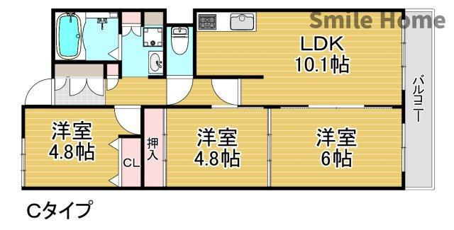 グランデージ住之江(3LDK/12階)の間取り写真