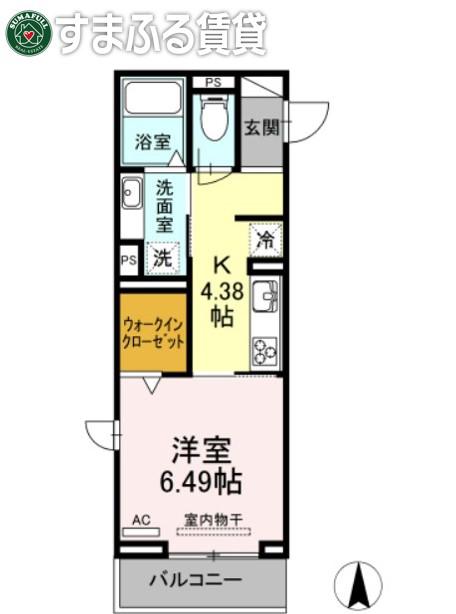 D-ROOM井田(1K/3階)の間取り写真