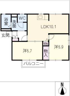 ハイマート本城D棟(3DK/2階)の間取り写真