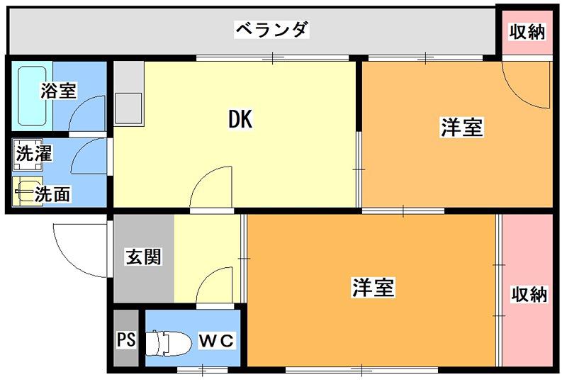 円山グリンハイツ(2DK/2階)の間取り写真