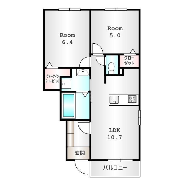 ロータス三室 C(2LDK/1階)の間取り写真