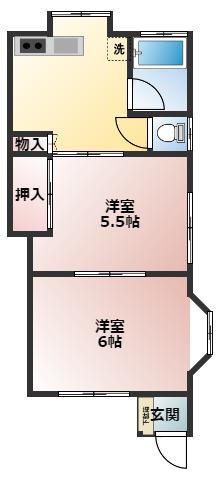 みどりハイツ(2K/1階)の間取り写真