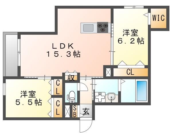 阪急神戸線 塚口駅(阪急) 徒歩8分 3階建 築2年(2LDK/1階)の間取り写真