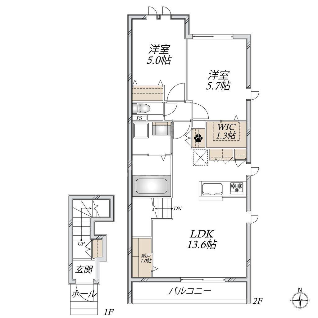足立区一ツ家1丁目メゾン(2SLDK/2階)の間取り写真