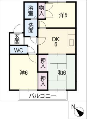 フラットサプレス市川B棟(3DK/2階)の間取り写真