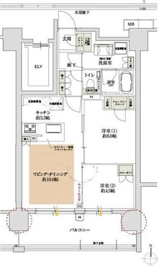 サンクレイドル天王寺(2LDK/8階)の間取り写真