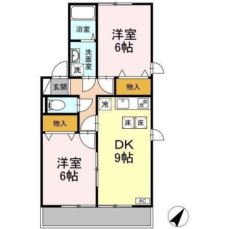 パルシャルマン D棟(2DK/1階)の間取り写真