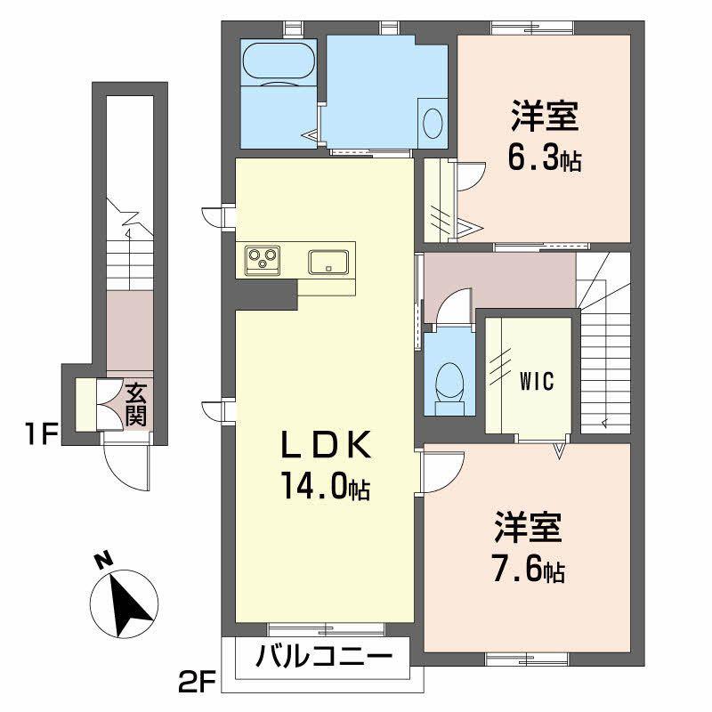 ガルテンMASAKI B棟(2LDK/2階)の間取り写真