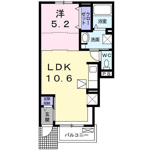 パライーソB(1LDK/1階)の間取り写真