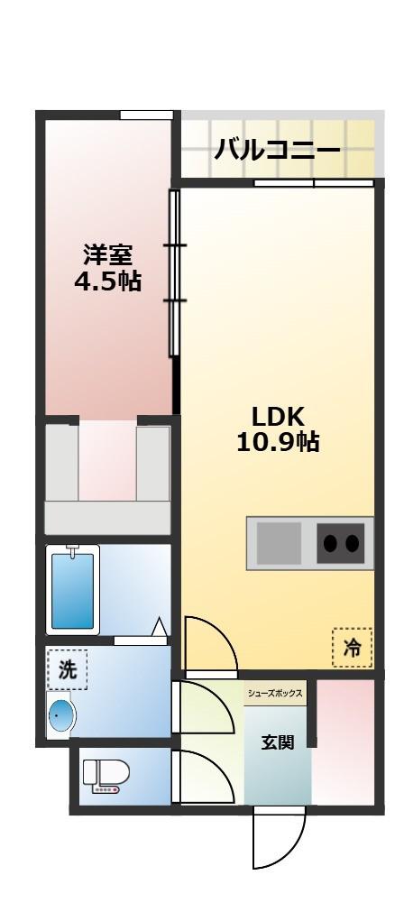 AKURA玉島(1LDK/3階)の間取り写真