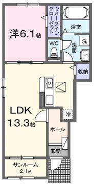 プラシードB(1LDK/1階)の間取り写真