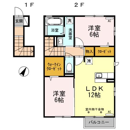 カンパーニュ(2LDK/2階)の間取り写真