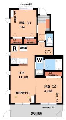 オーラ泉(2LDK/1階)の間取り写真
