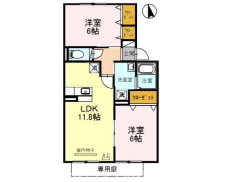 ラ・ピュールメゾン A棟(2LDK/1階)の間取り写真