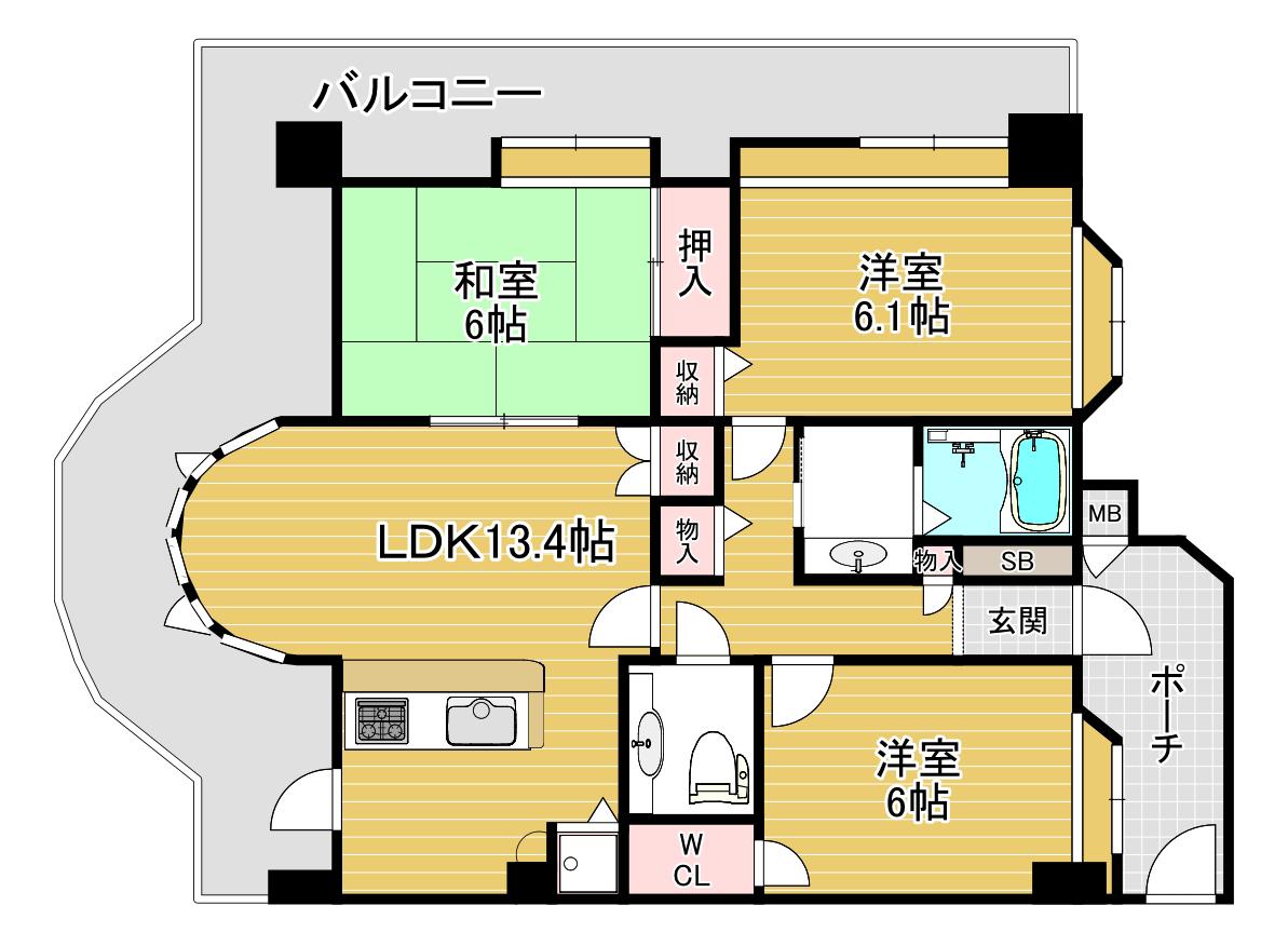ふぁみーゆ生駒壱番館(3LDK/2階)の間取り写真