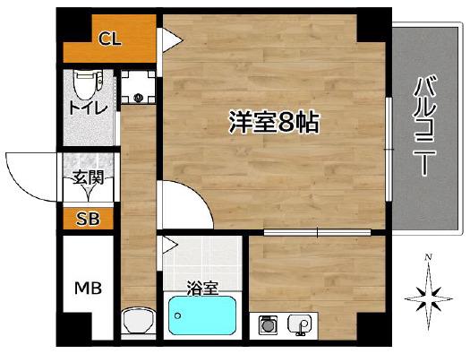 ELEGANCE長居(1K/6階)の間取り写真