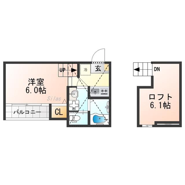 ハーモニーテラス桃山町西町(ワンルーム/2階)の間取り写真