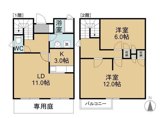 中庄コリーヌ西B棟(2LDK/1階)の間取り写真