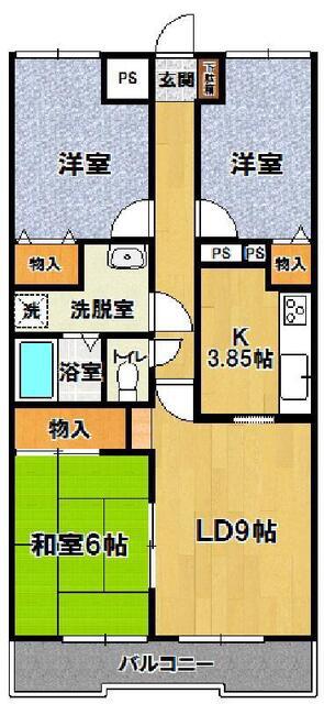 サンマリーナつくば(3LDK/2階)の間取り写真