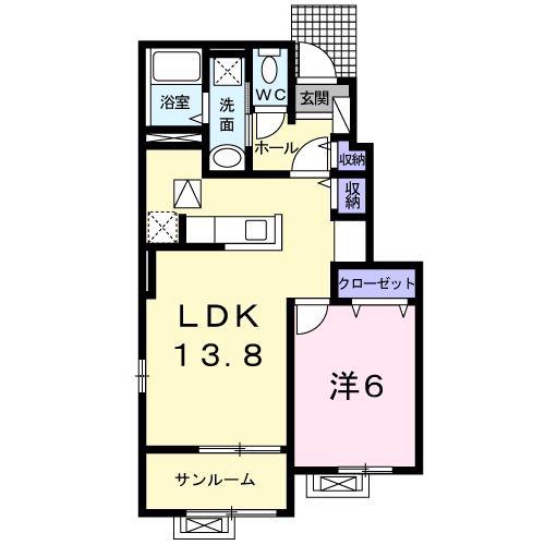 ラフィネIV(1LDK/1階)の間取り写真