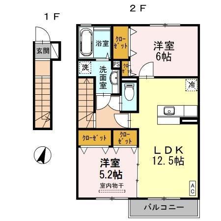 クレエルK C(2LDK/2階)の間取り写真