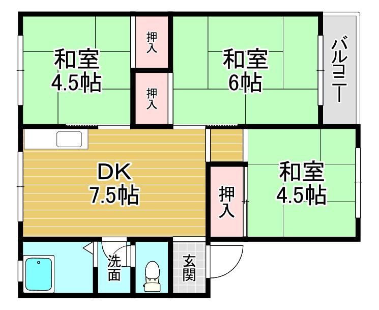 本多マンション(3DK/2階)の間取り写真