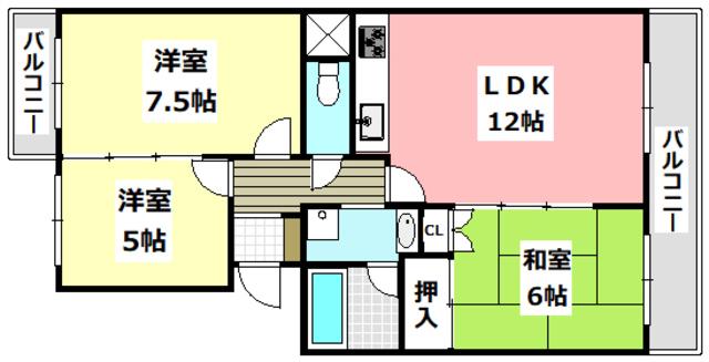 フォルク北千里C棟(3LDK/4階)の間取り写真