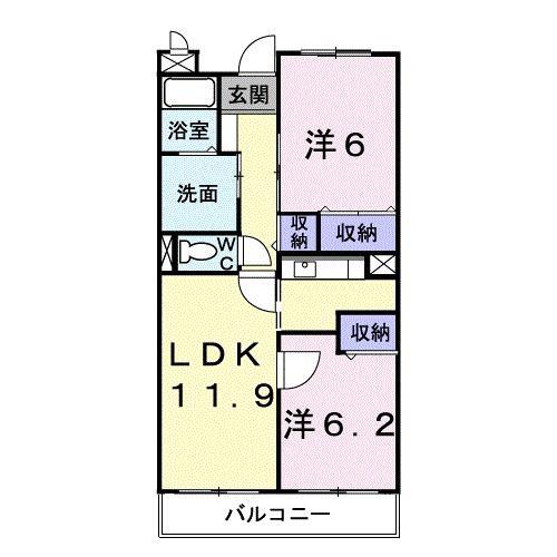 ブロッサム松山アネックスA(2LDK/3階)の間取り写真
