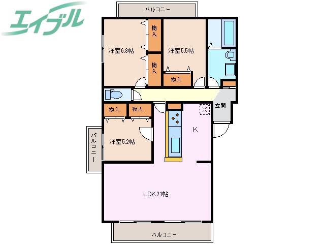 PRENDRE(3LDK/3階)の間取り写真