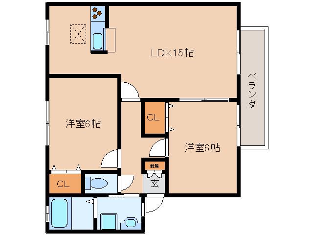 エスペランサI(2LDK/1階)の間取り写真