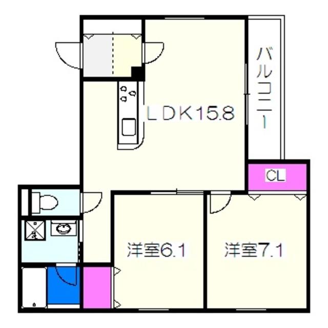 シャイロ205北野田(2LDK/2階)の間取り写真