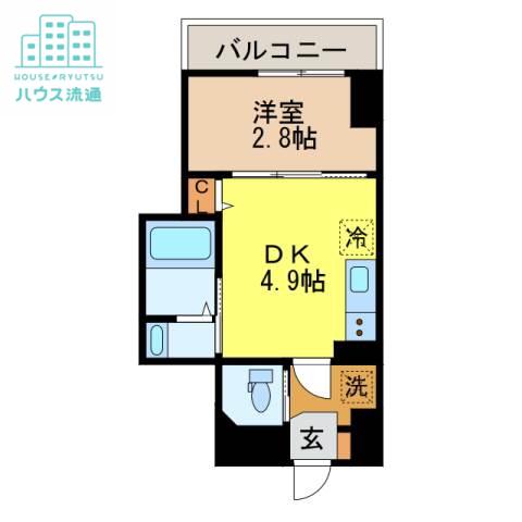 アミティ活水(1DK/8階)の間取り写真