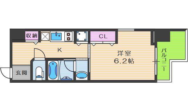 エイペックス梅田東II(1K/2階)の間取り写真